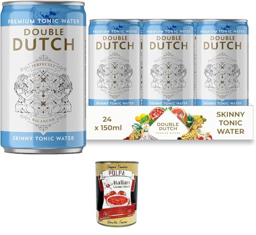 Double Dutch Skinny Tonic WaterPremium Tonic Mixer 24 x 150 ml Dosen | Kalorienarmer, perfekter Mixer für Cocktails,+ Italian Gourmet polpa 400gr