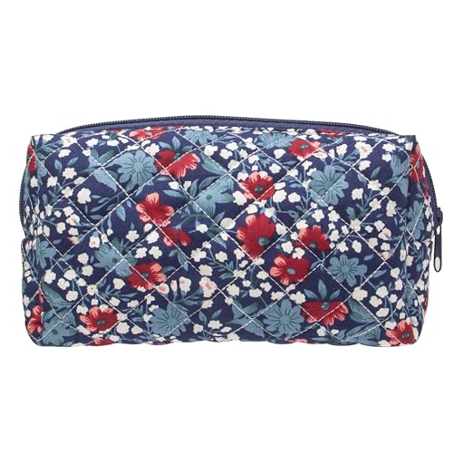PAZIMIIK-Vintage-Quilted-Makeup-Bag-Cosmetic-Pouch-for-Brushes-Pencils-and-Travel-Make-Up-Accessories-for-Women-and-GirlsFloral-Navy-Blue