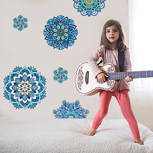 SUPERDANT Blue Mandala Wall Decal Vinyl Wall Decals Boho Mandala Pattern Wall Sticker Mandala Figure Wall Stickers Headboard Wall Decoration for Bedroom Living Room Yoga - Image 4