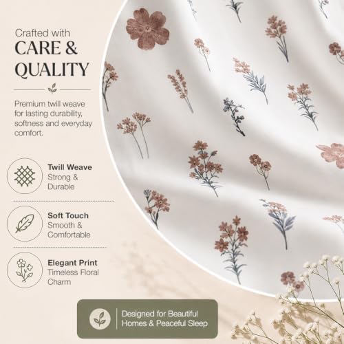 Image of HOMEMONDE King Size Elastic Bedsheet, 100% Pure Cotton Fitted Bedsheet With Two Pillow Covers |186 TC Soft & Breathable Floral Printed Bed Sheet | (78 x 72 Inches Up to 8-Inch Mattress, Prairie Charm)
