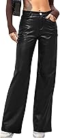 Navneet Women's Faux Leather High Waist Flare Pants with Pockets - PU Straight Leg Leather Leggings, Stretchy & Soft