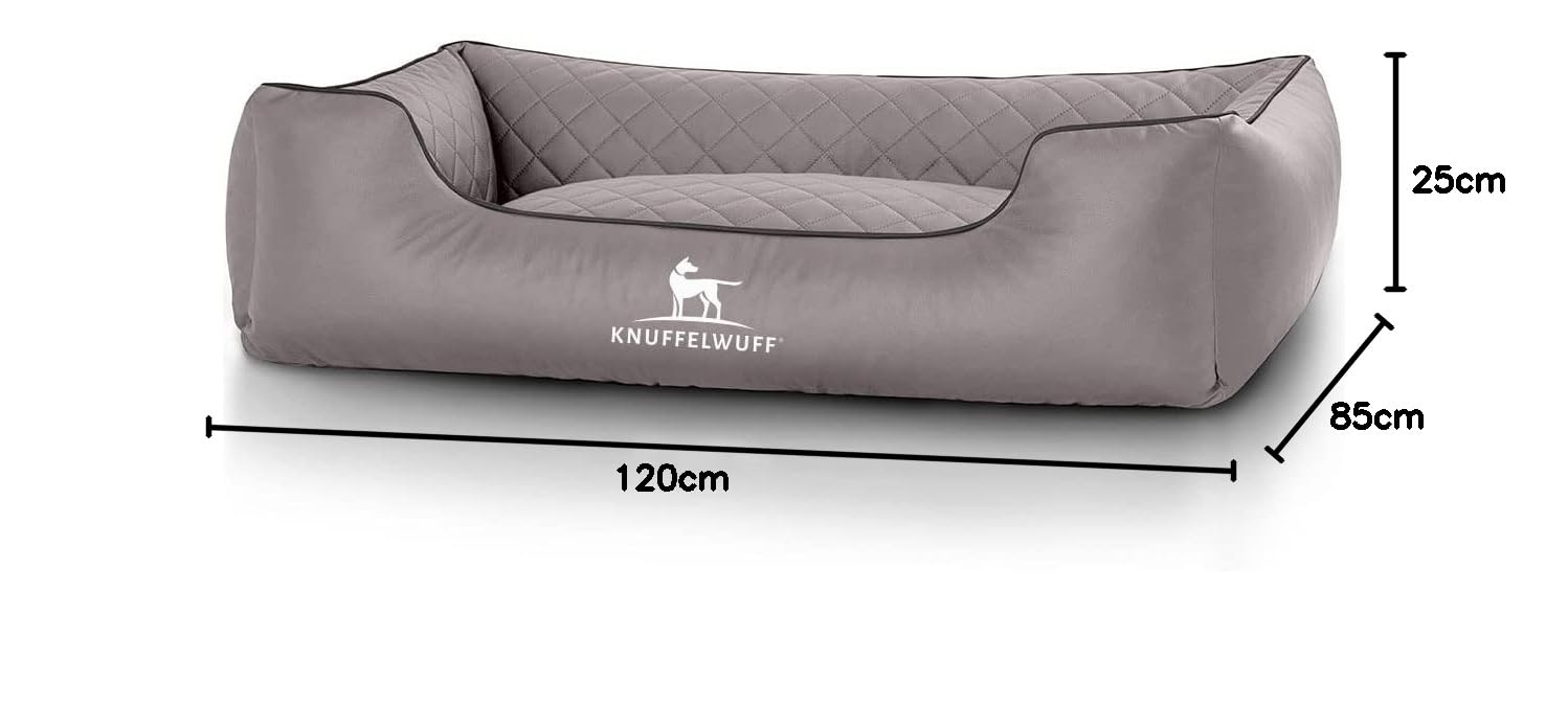 Knuffelwuff Hundebett XXL Kunstleder Hundekorb Hundesofa Hundekissen Hundekörbchen waschbar Milan, 120 x 85cm, grau