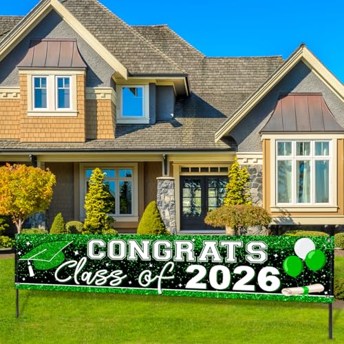 Image of Graduation Decorations 2026 Yard Sign Large Class of 2026 Banner Green Congrats Grad Graduation Party Games Supplies (Green)