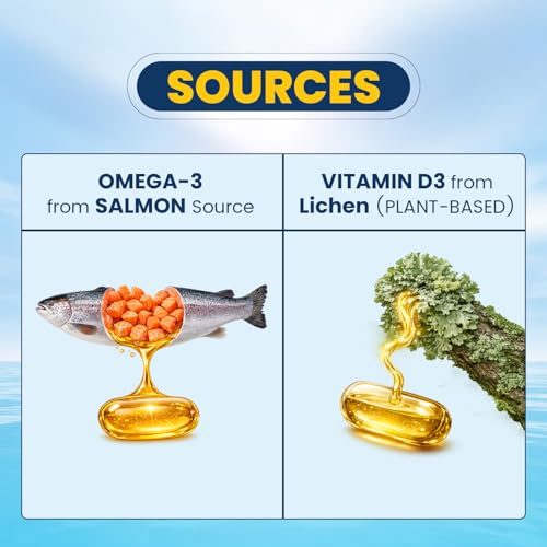 Image of Salmega Omega-3 + Vitamin D3 | High Strength 1590mg Omega-3 (900mg EPA & 600mg DHA) with 600 IU Vitamin D3 for Heart, Brain & Immunity Support | 120 Softgels capsules