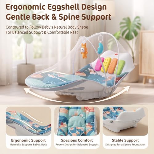 Image of StarAndDaisy Baby Musical Play Gym with Kick Piano & Hanging Toys, Play Gym for Babies 0 to 24 Months, Ergonomic Rocker with Mosquito Net for Sensory Play & Early Development