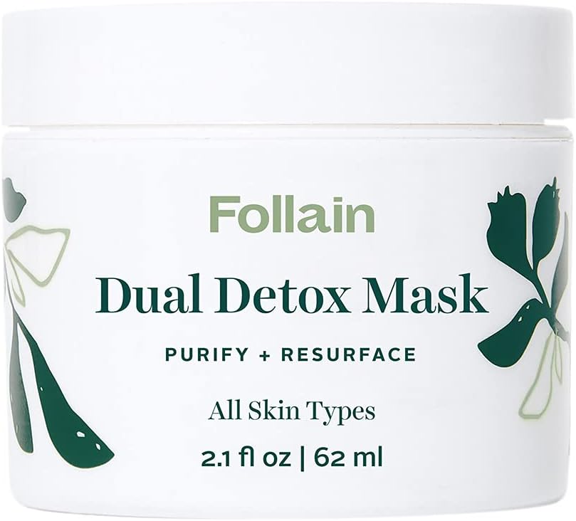 Follain Dual Detox Mask: Purify + Resurface | for Pore Purifying, Deep Cleansing | Detoxifying, Hydrating & Moisturizing Skin Care Facial Mask with Bentonite and Kaolin Clay, Cruelty Free, 2.1 Fl Oz