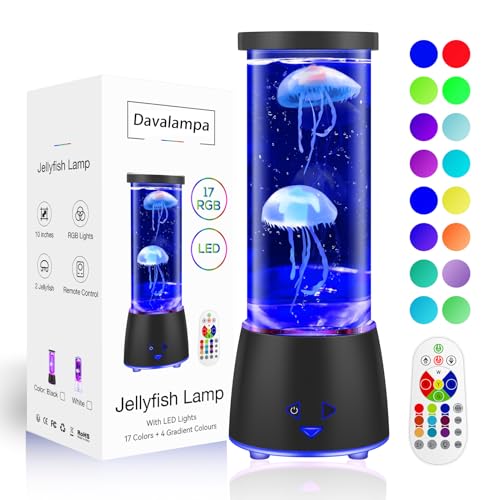 Davalampa Quallen Lampe Lavalampe Led 17 Farbwechsel Steuerbar | Quallenlampe Lavalampen Jellyfish Lamp Groß für Kinder Erwachsene | Tischlampe Nachtlicht Dimmbar | Aquarium Deko Geschenke