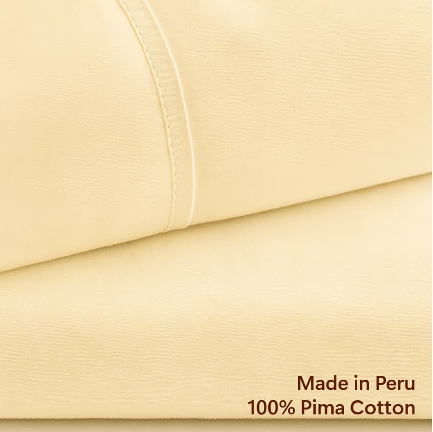 Miniatura 3 de Peru Pima Juego de sábanas de satén de 800 hilos, 100% algodón Pima peruano, 4 piezas (plano, ajustado, 2 fundas de almohada), refrescante, fresco y
