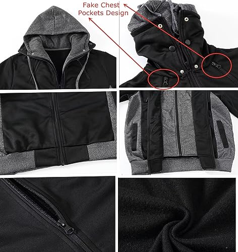 Image of YuKaiChen Men's Hooded Jacket Slim Fit Double Zipper Turtleneck Fleece Hoodie Outerwear