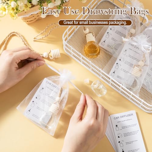 Image of Boao 25 Sets Hanging Car Air Freshener Diffuser Bottles Empty Bulk with Car Diffuser Instruction Cards Organza Bags Glass Refillable Essential Oil Fragrance Aromatherapy Pendant (Round,Clear)