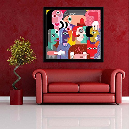 Image of ArtzFolio Six Women & Dog | Premium Canvas Painting for Bedroom & Living Room | Black Wood Frame | 13 x 12 inch (33 x 30 cms)