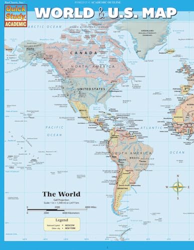 World & U.S. Map: a QuickStudy Laminated Refefence Tool