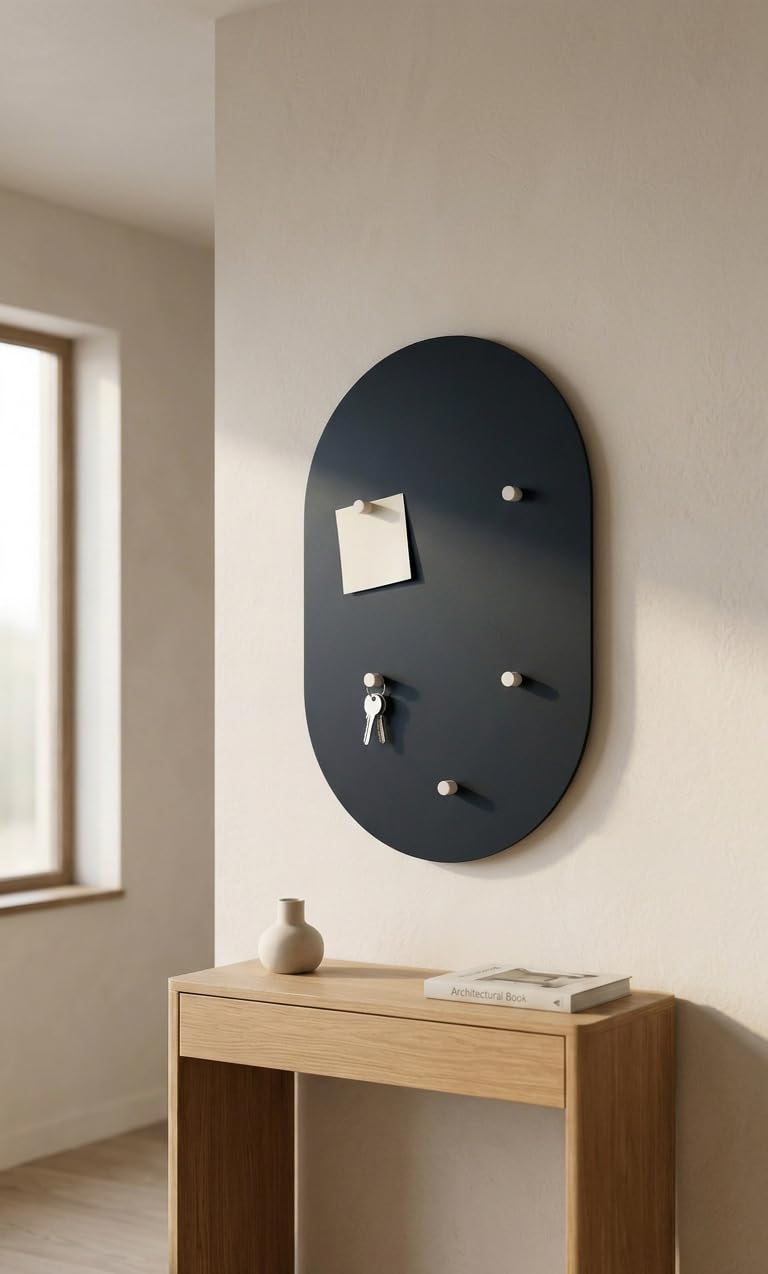 BEHE Metall Magnettafel Modern,40 x 60 cm, MetalBoard Memoboard für alle Magnete, Magnetpinnwand für Notizen & Fotos - Made in Germany (Oval, schwarz)