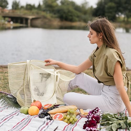 Image of KALIDI Beach Nylon Mesh Tote Bag, Casual Tote Bag Hobo Women Foldable MAX 23L Shoulder Bag For Beach Picnic Vacation