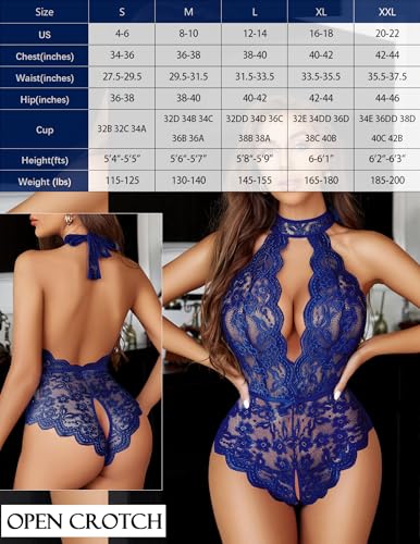 Image of Avidlove Lingerie for Women Halter Lace Bodysuit V Neck Teddy One Piece Babydoll Nightgown