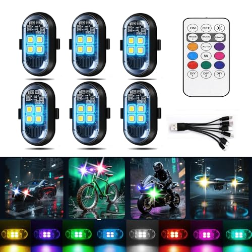 Upgraded 4-lamp high-Brightness 6-Group Wireless LED Warning Strobe Lights |8 Colors, Waterproof Lights with Remote Control| Wireless led Strobe Lights for Cars, Motorcycles, Bicycles and Drones (6)