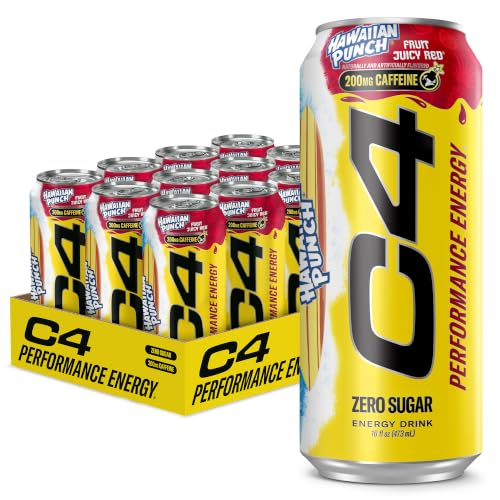 Image of C4 Energy Drink, Hawaiian Punch Fruit Juicy Red, Carbonated Sugar Free Pre Workout Performance Drink with no Artificial Colors or Dyes, 16oz Pack of 12