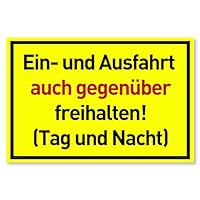 NEU Einfahrt Freihalten Schilder (30x20 cm Kunststoff) - Ausfahrt freihalten Schild - Nie Wieder zugeparkt - Auch Gegenüber - (Gelb) - Tag und Nacht freihalten