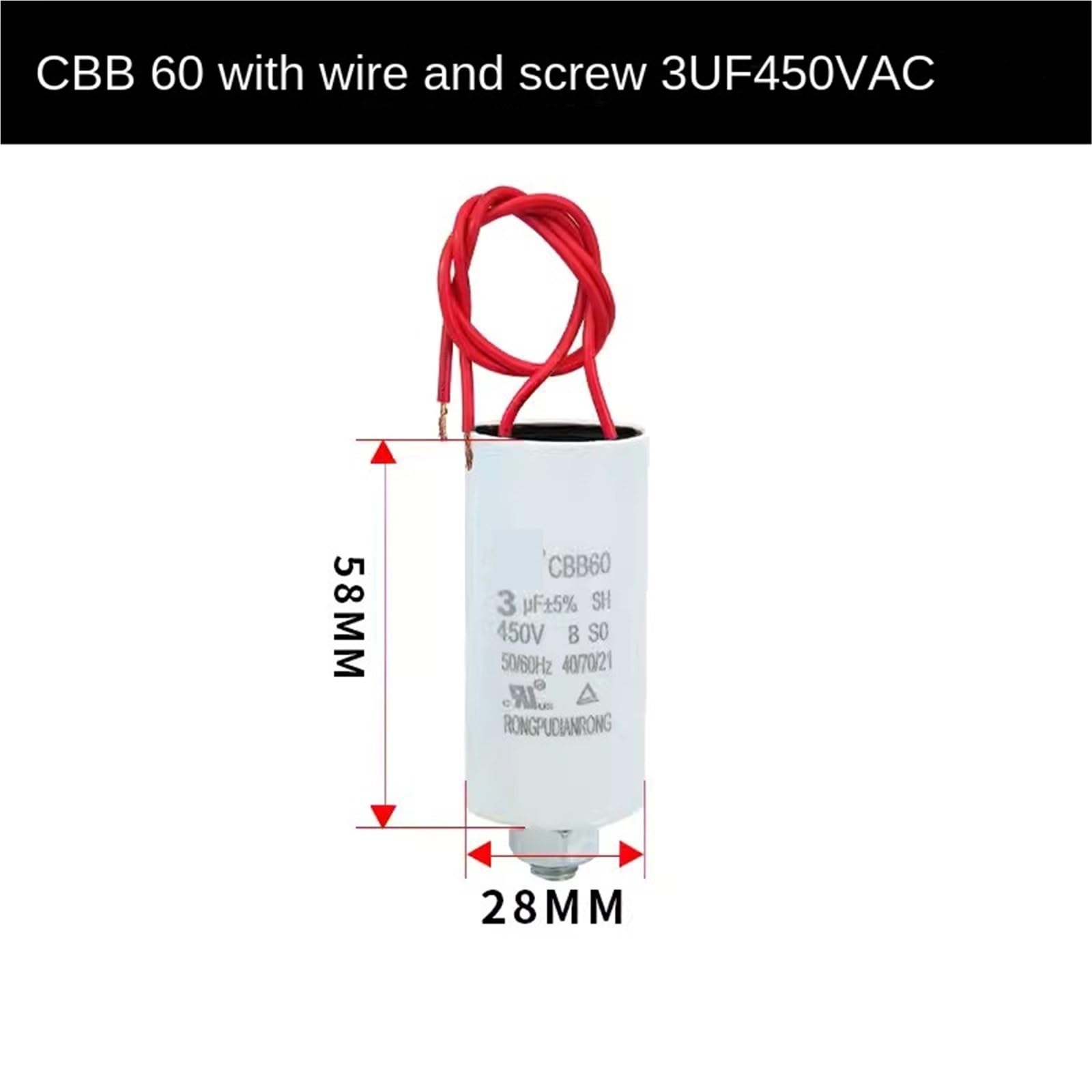 1 pièces CBB60 1UF ~ 2.2UF 630V moteur de ventilateur condensateur de démarrage soudeur condensateur fond avec vis(CBB60 3UF 450VAC)