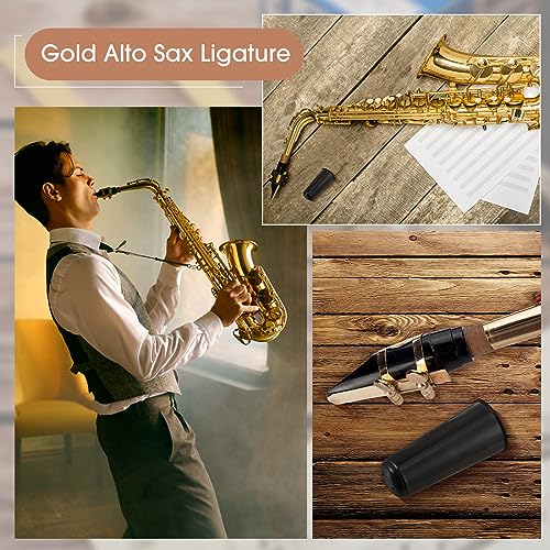 Image of 2 Sets Alto Saxophone Mouthpiece Kit, Gold E Flat Alto Sax Mouthpiece Replacement Sets with Ligatures Reeds and Plastic Caps, Sax Accessories for Beginner Students, School Band Practice
