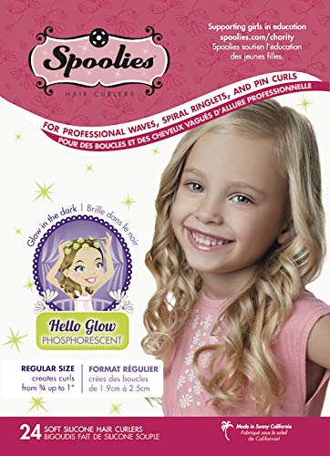 Spoolies Original Hair Curlers, Heatless Silicone Rollers With Mesh Bag Gift For Natural Hair, Hair Extensions Plus Wigs, Made In Usa, 24 Medium Size, (Hello Glow) #TOP7