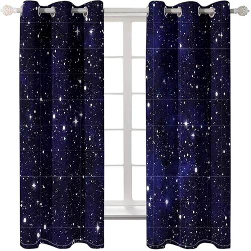 Homxi Cortinas Opacas 2 Piezas Dormitorio,2 x 214W x 229H CM,Cortinas Salon con Ojales Cielo Estrellado y Estrellas Cortina Ventanas Púrpura Oscuro