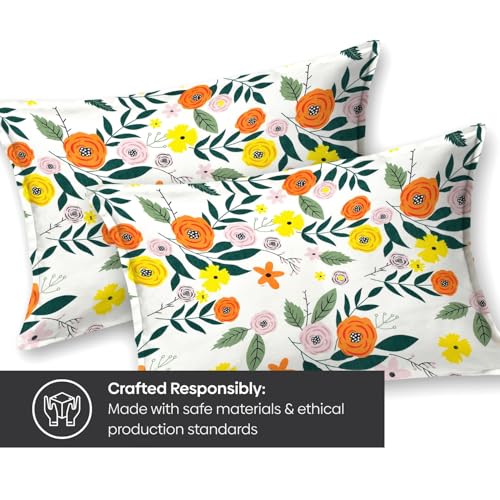 Image of Rivermoor 200 TC Ultrasoft Bedsheet for Double Bed | Queen Size Bed Sheet with 2 Pillow Covers | Floral Flower Print | 88 x 96 Inches | Breathable & Hypoallergenic