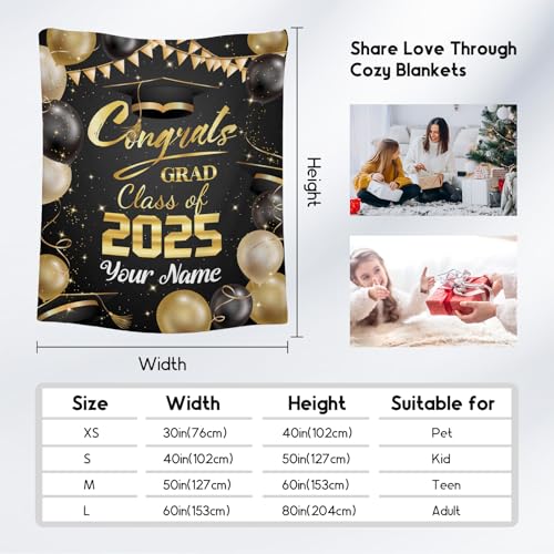 Personalized Graduation Blanket - Custom Class of 2025 Graduation Gifts for Her or Him - 60"x80" Flannel Soft Throw Decorations - Senior 2025 Blankets for College, High School, Graduation Day