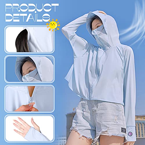 Image of Hercicy 2 Pcs Cooling UV Protection Clothing Sun Protection Hoodie Jacket Full Zip Sun Block Clothing for Women Fit Size S-XL, Blue, Pink, Medium