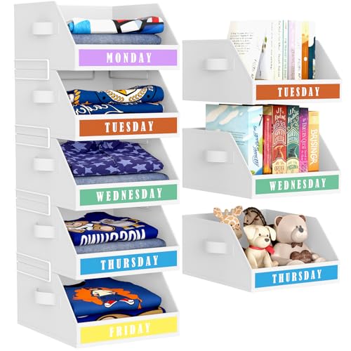 DIMJ Closet Organizers Storage Bins - Clothes Organizer Kids with Weekly Labels & Frame, Stackable Basket Organization, Foldable Shelf Storage Container for Wardrobe Bedroom