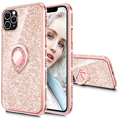 Maxdara Case for iPhone 11 Pro Case Glitter Ring Kickstand Case for Girls Women with Bling Sparkle Diamond RhinestoneÂ Stand Holder Protective Pretty Case for iPhone 11 Pro 5.8 inches(Rosegold)