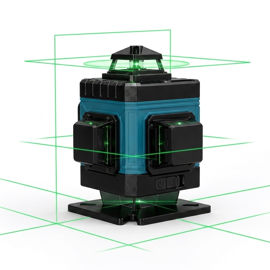 GrecoShop Livella Laser Autolivellante 4D 16 Linee con Telecomando – Tracciatore Professionale Verde, Alta Precisione, 360°, Ideale per Lavori Edili, Piastrellisti e Fai da Te