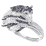 EVER FAITH Women's Crystal Enamel Gorgeous Sleeping Pegasus Bracelet Black Silver-Tone