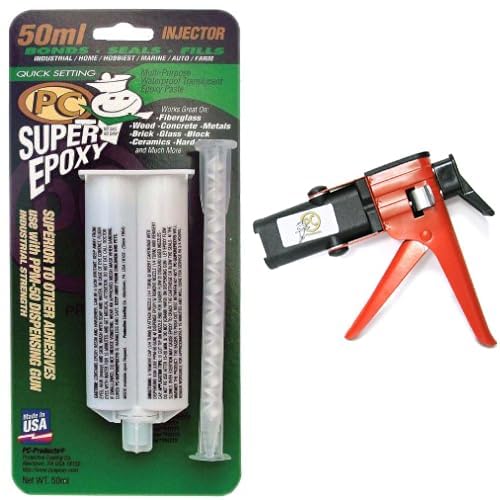 Project Kit Includes (6) PC Products PC-Super Epoxy Adhesive Paste, Two-Part 50ml Cartridge, Translucent 502 and (1) PPM-50 Standard Epoxy Adhesive Dispensing Gun, 50ml