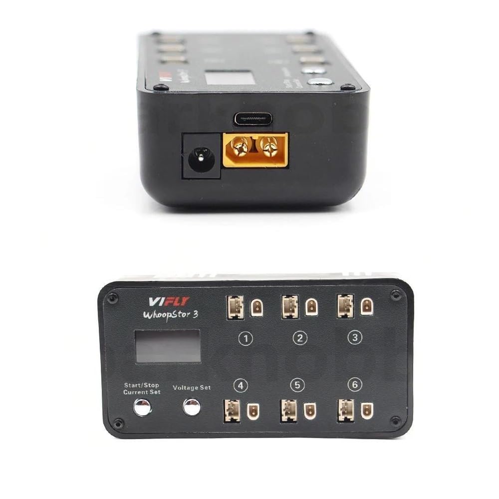 1S Lipo - Cargador de batería de 6 puertos 4,2 V 4,35 V BT2.0 PH2.0 con enchufe para VIFLY WhoopStor V3 Cargador FPV Tinywhoop mini drones (negro)