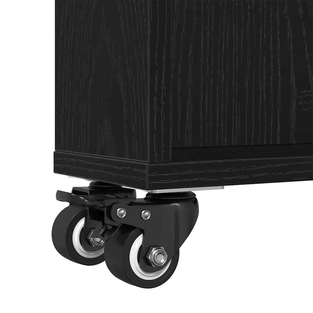 Schmaler Aufbewahrungswagen Schwarz Eichen-Optik 48x13x69cm | Kompakter Nischenwagen aus Holzwerkstoff mit 3 Etagen für Küche, Bad oder Büro. Maximiert schmale Räume stilvoll.