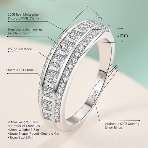 Milanluna Moissanite Wedding Bands for Women Eternity Rings Round Emerald Cut 925 Sterling Silver Engagement Anniversary Size 10 by Milanluna - Image 4