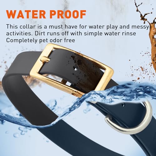 Image of Viper Biothane Heavy Duty Waterproof Dog Collar Strong Coated Nylon Webbing w /Solid Brass Hardware Odor-Proof Easy to Clean High Performance Fits Small Medium or Large Dogs, Black