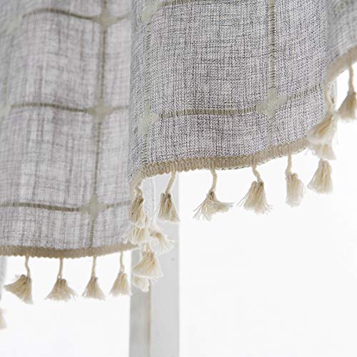 Yokii Boho Tassel Valances For Windows Modern Farmhouse Cotton Linen Valance Kitchen Curtains Topper Country Gingham Window Treatments Tier Curtain For Bathroom Bedroom Decors (W52 X L18, Gray) #TOP2