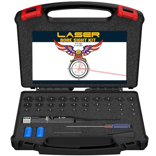 Tipfun Professional Bore Sight Kit Green Laser with 32 Adapters fit 0.17 to 12GA Calibers with Button Switch,Powerful Hunting Equipment