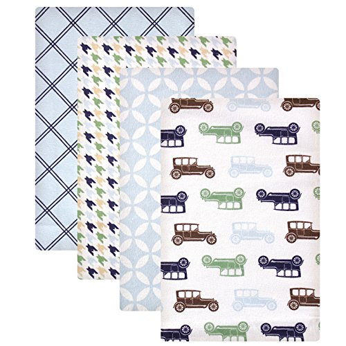 Image of Hudson Baby Unisex Baby Cotton Flannel Receiving Blankets, Blue Cars, One Size