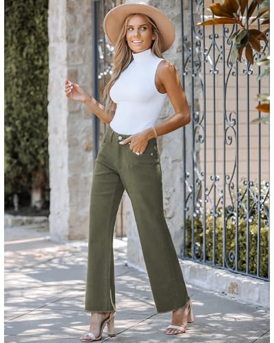 Image of GRAPENT Straight Leg Jeans for Women High Waisted Stretchy Frayed Raw Hem Loose Denim Pants Casual Baggy Jean Trousers