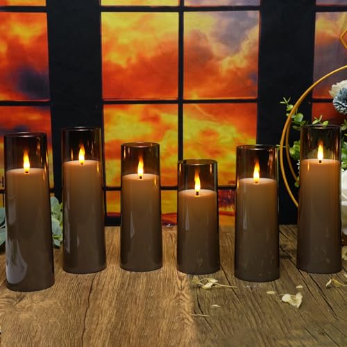 Image of kakoya Flickering Flameless Candles Battery Operated with Remote and 2 /4 /6 /8 H Timer Plexiglass Led Pillar Candles Pack of 9 (D2.3 xH5.5 6.5 inch 7.5 inch) with Realistic 3D Wick Candles for Home Decor(Grey)