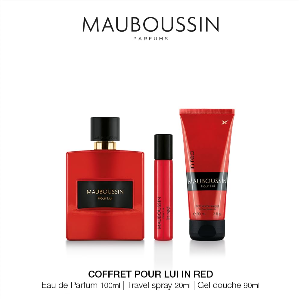Mauboussin - Coffret Pour Lui In Red : Eau de Parfum 100ml, Gel Douche 90ml & Travel Spray 20ml