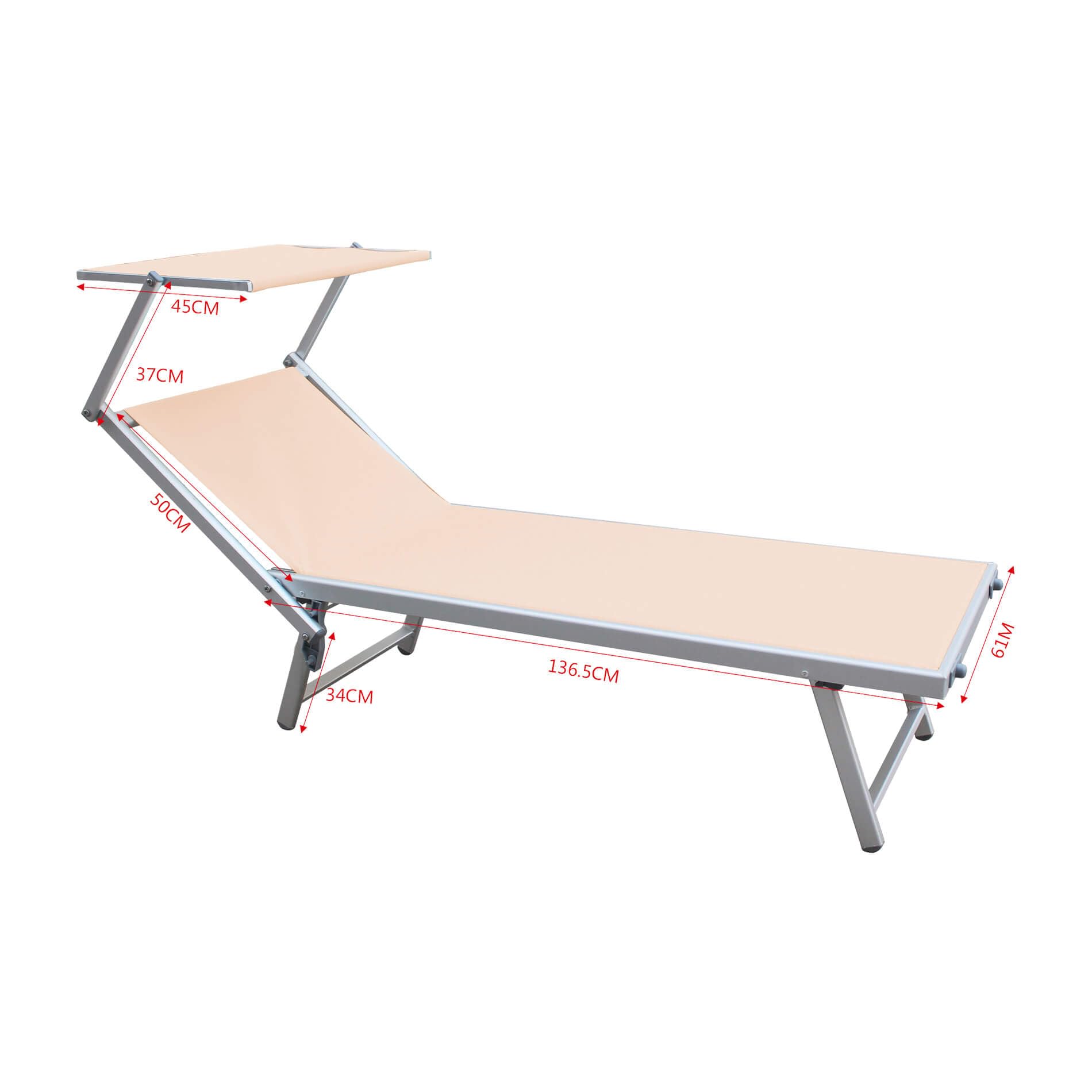 Rebecca Mobili Sonnenliege, klappbar, Beige, Aluminium, Polyester, für Garten, Strand, mit neigbarem Sonnendach – Maße HxBxT: 38 x 186 x 61 cm – Art. RE7154