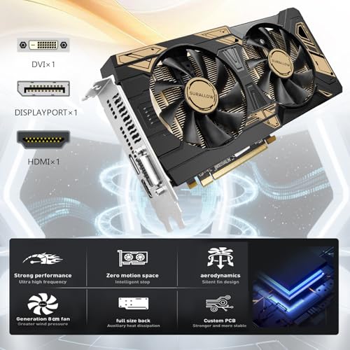 Image of SURALLOW RX 580 8GB Graphics Card, 2048SP,GDDR5,256 Bit Graphics Card for Gaming PC,PCIE 3.0,Twin Fans Computer Video Card with 3XDP,HDMI Ports