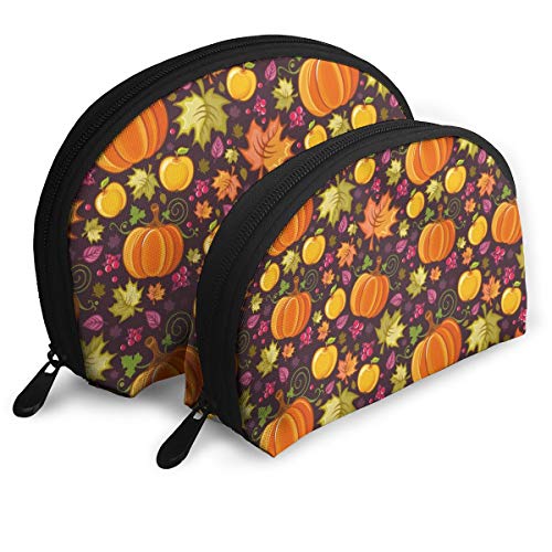 Autumn Pumpkin Cherry Apple Cosmetic Makeup Bags For Women Girls Travel Toiletry Organizer Bags Clutch Pouch Portable Carrying Case Storage Bags (There Are 2)