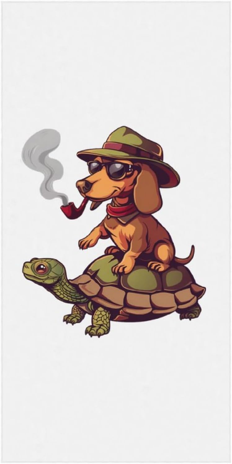 Dachshunds Dog Riding Turtle Bath Towel Beach Towels Quick Dry Oversized Bath Blanket Highly Absorbent Towel for Women Men 160x80cm