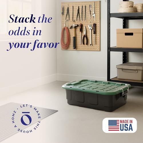 Image of HOMZ 2 Pack 10-Gallon Plastic Stackable Storage Bin with Lid, Container Box with Latching Handles for Home Garage Organization, Black /Green