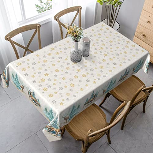 Mutakin Winter Snowflakes Deer Tablecloth Rectangle Table Cloth Washable Deer Christmas Table Cover For Decoration Kitchen Dining Room 60X90 Inch #TOP9